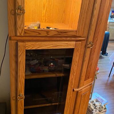 Oak lighted stereo component cabinet