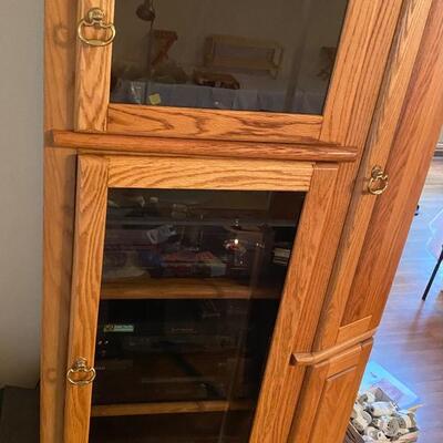 Oak lighted stereo component cabinet