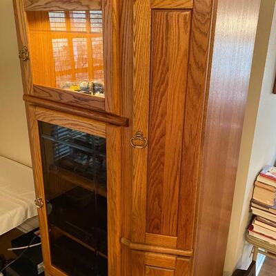 Oak lighted stereo component cabinet