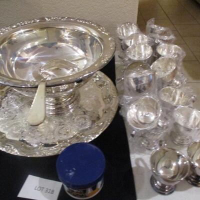 Silverplated Punch Bowl & Cups
