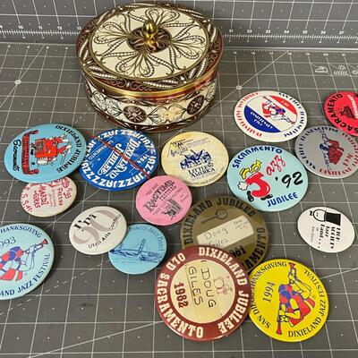 Tin full of Buttons from Various Music Festivals 