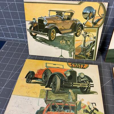 Antique 5 Cars Decoupaged on Board 