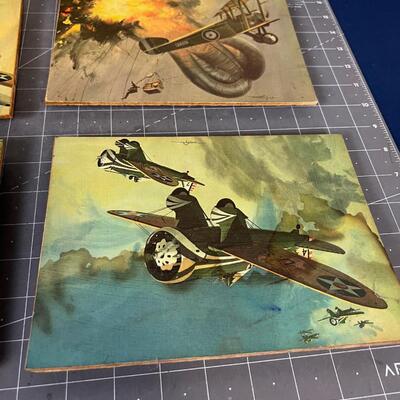 Antique 6 Planes Decoupaged on Board 