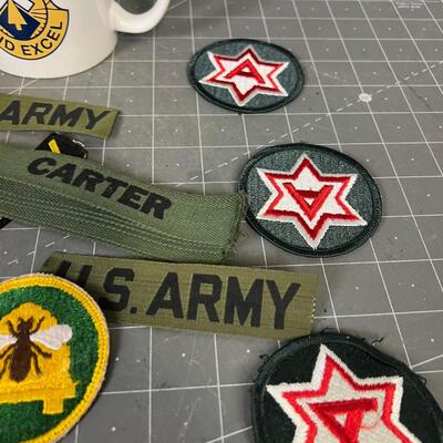 US Army with patches and coffee cup 