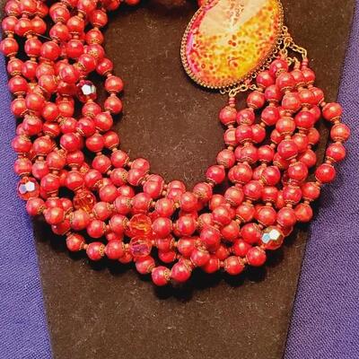 Ornelia Italy Red Bead Torsade Necklace