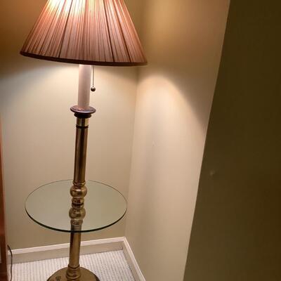 Floor lamp and table with brass and glass