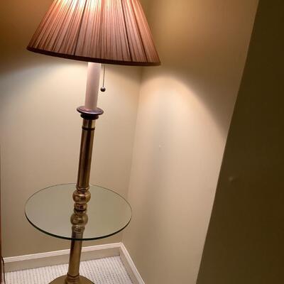 Floor lamp and table with brass and glass
