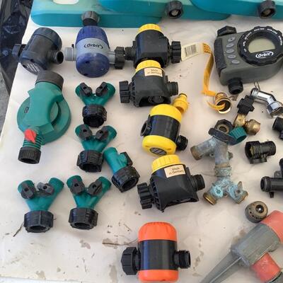 907 Large LOT of Garden/Yard Sprinklers, mechanical and digital timers, pruning shears, etc...