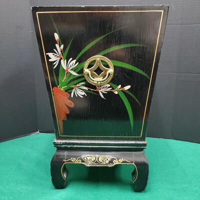 Asian Black Lacquer Box/Planter/Trash Can