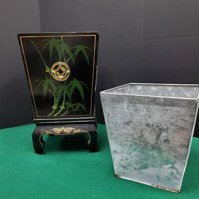 Asian Black Lacquer Box/Planter/Trash Can