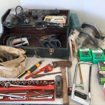 933 Vintage Wooden Toolbox, Power tool, Hardware LOT