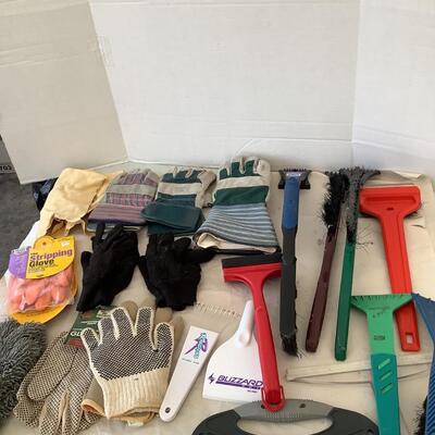 934 LOT of Work/Gardening Gloves, Windshield Ice/Snow Scrappers