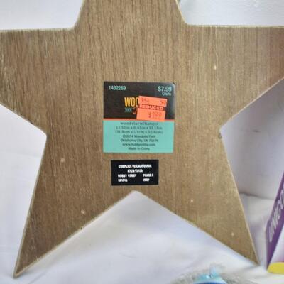 Craft Lot: Wood Stars, Unicorn String Art, Glass Gems, Die Cuts, Beads - New