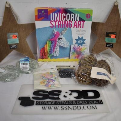 Craft Lot: Wood Stars, Unicorn String Art, Glass Gems, Die Cuts, Beads - New