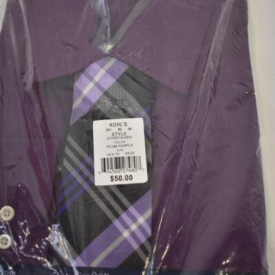 Croft & Barrow Men's Dress Shirt/Tie: Size 18 1/2/-19, 34/35, Plum Purple - New