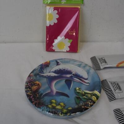 7 pc Party Lot: Glow Necklaces, Thank-You Notes, Sea Creature Paper Plates - New