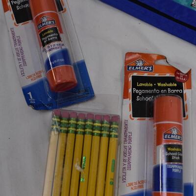 14 pc School/Office Supplies; Ruled paper, Erasers, Pouch, etc - New