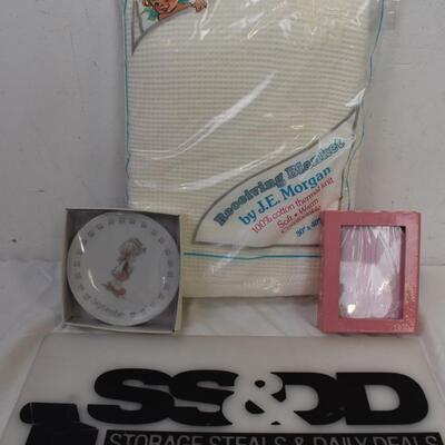 Baby Cotton Thermal Receiving Blanket, Enesco Gift Plate, Playing Cards - New