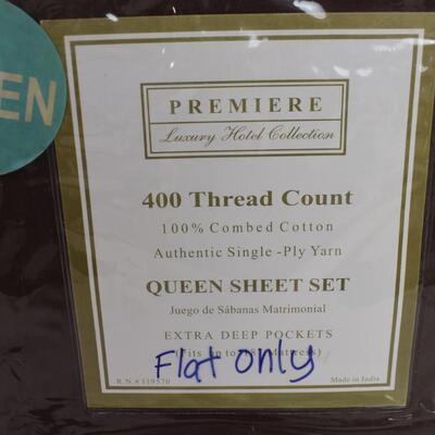1 Flat Queen Size Sheet 400 Thread Count Dark Brown. - New