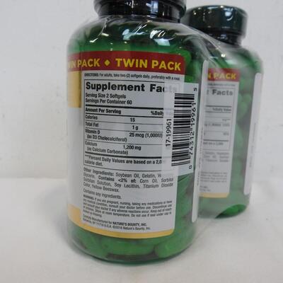 Twin Pack of Nature's Bounty Calcium Vitamin Bottles - New