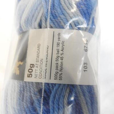 8 Skeins Yarn: 6 Cascade Kaleidoscope Blue. Baby Bee White & Baby Blue - New