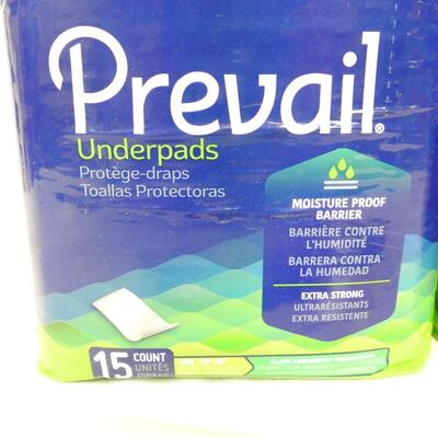 Prevail Underpads, 2 Packages of 15 Large 23" x 36" For Beds or Chairs - New