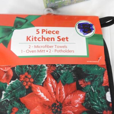 9 pc Christmas Decor: Kitchen Towels, Plates, Napkins. Stationery, Candles - New