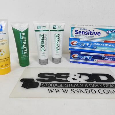 7 pc Personal Care Lot: Lotion, 3 Soothing Gel, 3 Toothpaste - New