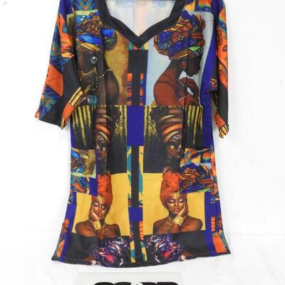 Women's Long Tunic Shirt with front Pockets. Pixelated Faces Design, XL - New