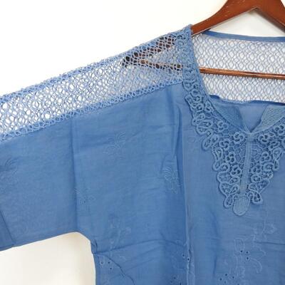 Blue Eyelet & Lace Women's Shirt, approx size XL/2XL - New