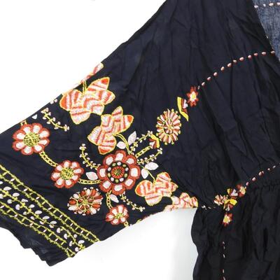 Women's Navy Blue Dress with Belt. Embroidery Print 5XL, Waist 32"-52" - New