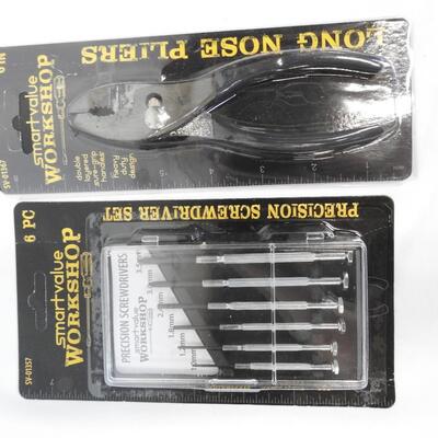 Smart Value Workshop Tools: Screwdrivers, Socket Set, Pliers, Tape, Hammer - New