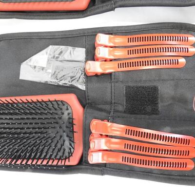 Qty 2 Hot Hair Tools Cool Carry Bag with Brush, Comb & Styling Clips - New