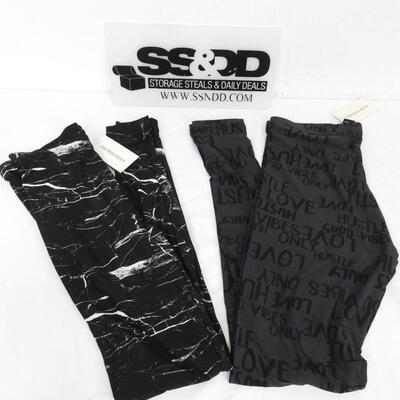 2 Pairs Small Leggings, Streetwear Society: Charcoal Words & Marble Prints - New