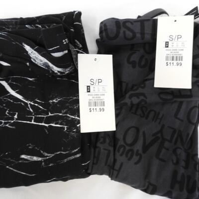 2 Pairs Small Leggings, Streetwear Society: Charcoal Words & Marble Prints - New
