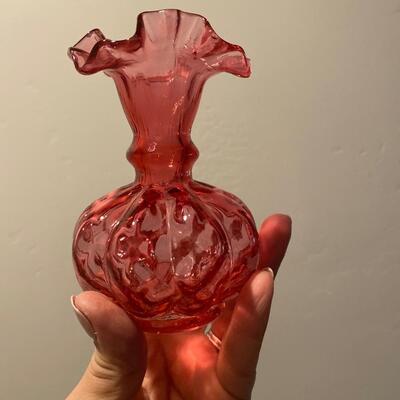Small cranberry glass bud vase