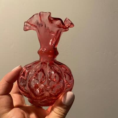 Small cranberry glass bud vase