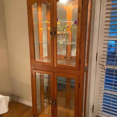 Wood & glass lighted curio cabinet