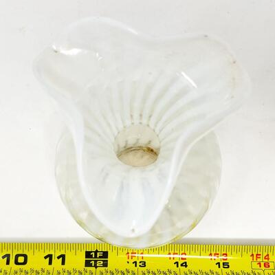 VINTAGE 6â€ STRIPED GLASS RUFFLE EDGE VASE