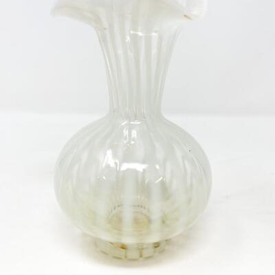VINTAGE 6â€ STRIPED GLASS RUFFLE EDGE VASE