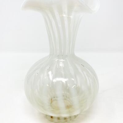 VINTAGE 6â€ STRIPED GLASS RUFFLE EDGE VASE