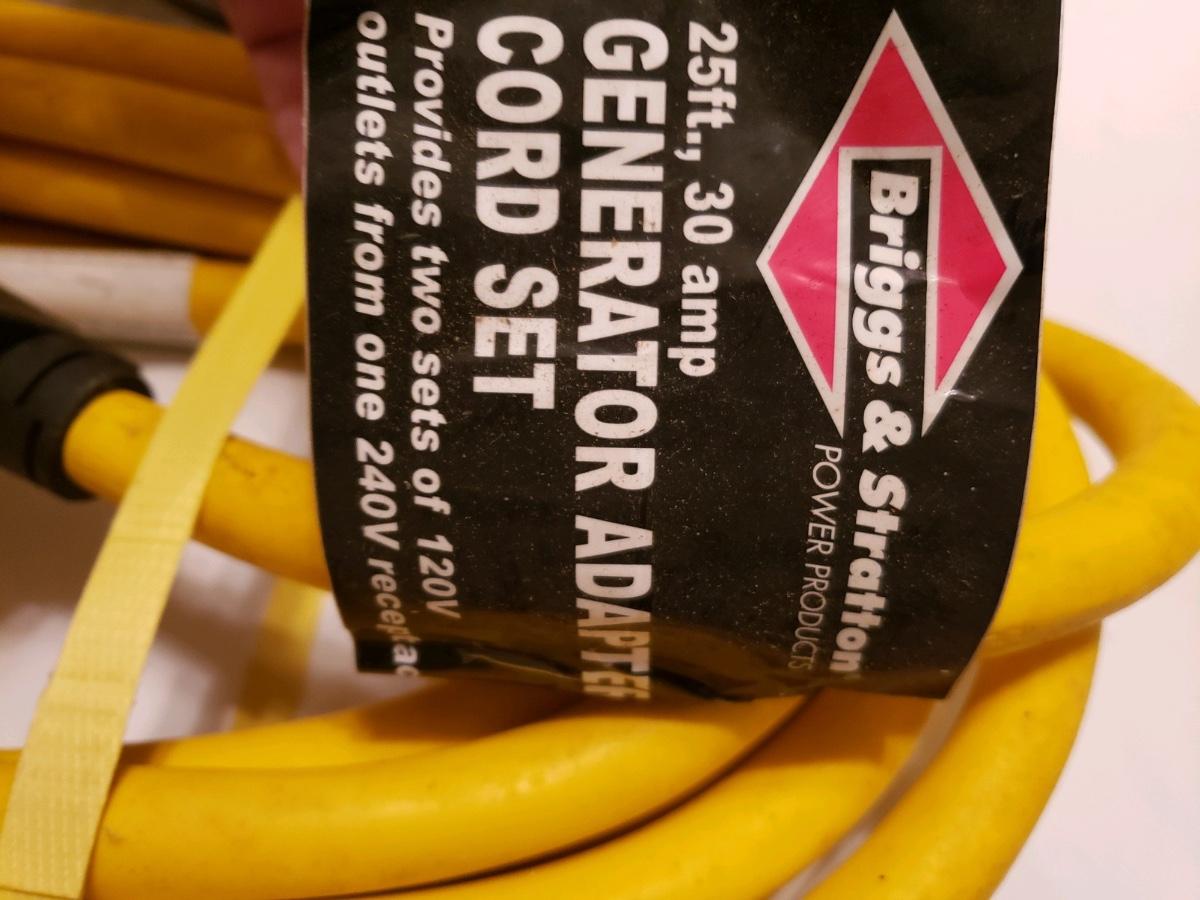 25ft. 30 amp Briggs & Stratton Generator Adapter cord set, NEW
