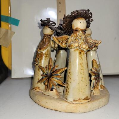 Four ceramic angels with metal halos