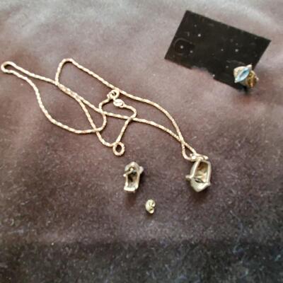 Blue Tourmaline Pendant Necklace and Earrings