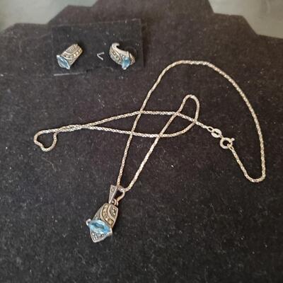 Blue Tourmaline Pendant Necklace and Earrings
