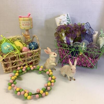 985 Two Easter Baskets with Porcelain Bunnies