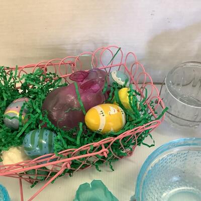 986 Lot of Glass Easter Bunny Egg Cups, Votives, Basket and more