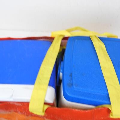 9 qt Igloo Cooler, Personal 16 Coleman Cooler, Coleman Lunch Bag, Ikea Bag