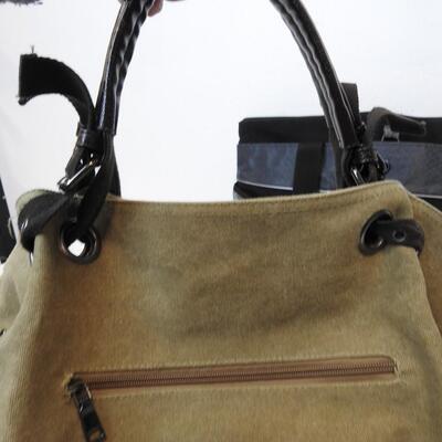 3 Purse/Bags:  Hurley Camo Purse, 1 Black Tote, 1 Light Brown Tote