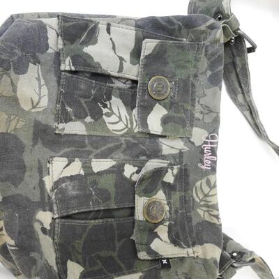 3 Purse/Bags:  Hurley Camo Purse, 1 Black Tote, 1 Light Brown Tote